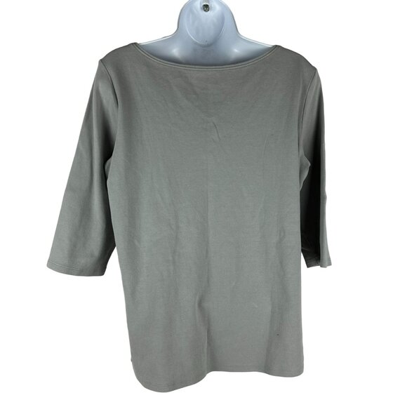 Eileen Fisher Womens 3/4 Sleeve Scoop Neck Top Medium 100% Cotton Gray - Picture 2 of 5